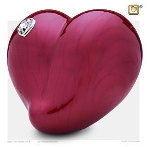 Urnwebshop Grote LoveHeart Urn Rood Gemarmerd met Swarovski (4 liter)