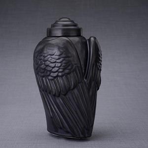 Urnwebshop Keramische Crematie As Urn Wings Matzwart (3.1 liter)