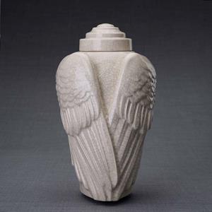 Urnwebshop Keramische Crematie As Urn Wings Craquele (3.1 liter)