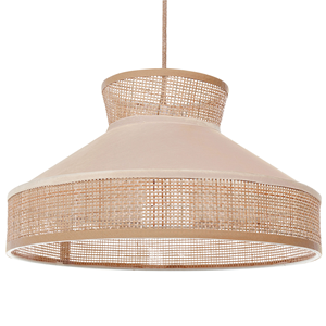 beliani Hängelampe Beige und Naturfarben Rattan mit Samt 1-Flammig Kegelform Modern Boho Wohnzimmer Esszimmer Beleuchtung Ausstattung Pendelleuchte