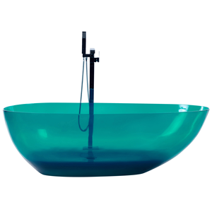 beliani Badewanne Blaugrün Mineralwerkstoff 169x78 cm Oval Freistehend mit Klickverschluss Stöpsel für 1 Person Modernes Design Badezimmer Ausstattung - Blau