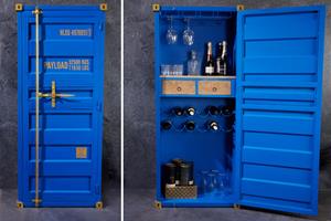 Invicta Interior barkast GLOBETROTTER 180cm blauw wijnrek upcycling - 43598