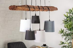 Invicta Interior hanglamp LEVELS 115cm drijfhout zwart grijs met 5 lampjes - 40693