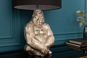 Invicta Interior tafellamp KONG 60cm zilver metaal aap gorilla decoratieve lamp zwarte lampenkap - 41688