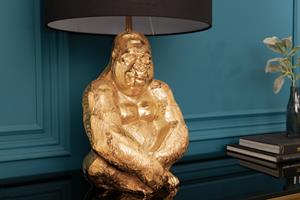 Invicta Interior tafellamp KONG 60cm goud metalen aap lamp zwarte lampenkap woonkamer - 43193