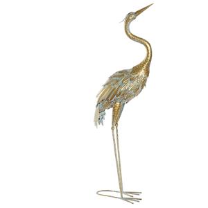 Items Tuin decoratie dieren/vogel beeld - Metaal - Reiger staand - x 85 cm - buiten - goud -