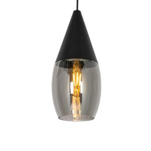 QAZQA Moderne hanglamp zwart met smoke glas - Drop
