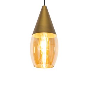 QAZQA Moderne hanglamp goud met amber glas - Drop