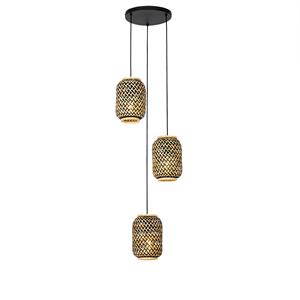 QAZQA Oosterse hanglamp bamboe met zwart 3-lichts - Yvonne