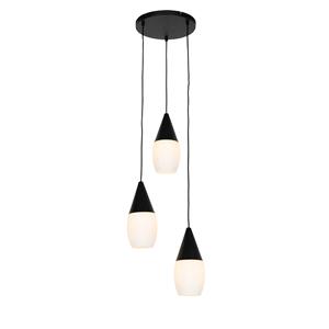 QAZQA Moderne hanglamp zwart met opaal glas 3-lichts - Drop