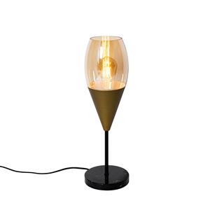 QAZQA Moderne tafellamp goud met amber glas - Drop