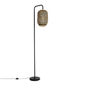 qazqa Orientalische Stehlampe aus Bambus mit Schwarz - Yvonne - Schwarz