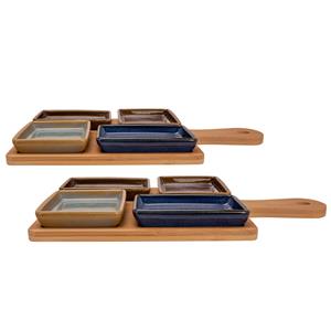 Cosy & Trendy Set van 2x stuks serveerplanken bamboe 29 x 20 cm met 8x luxe hapjes/saus/tapas schaaltjes -