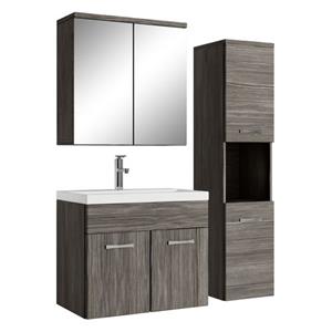badplaats Badezimmer Badmöbel Set Montreal mit Spiegelschrank 60cm Waschbecken Grau Eiche - Unterschrank Hochschrank Waschtisch Möbel - Grau eiche