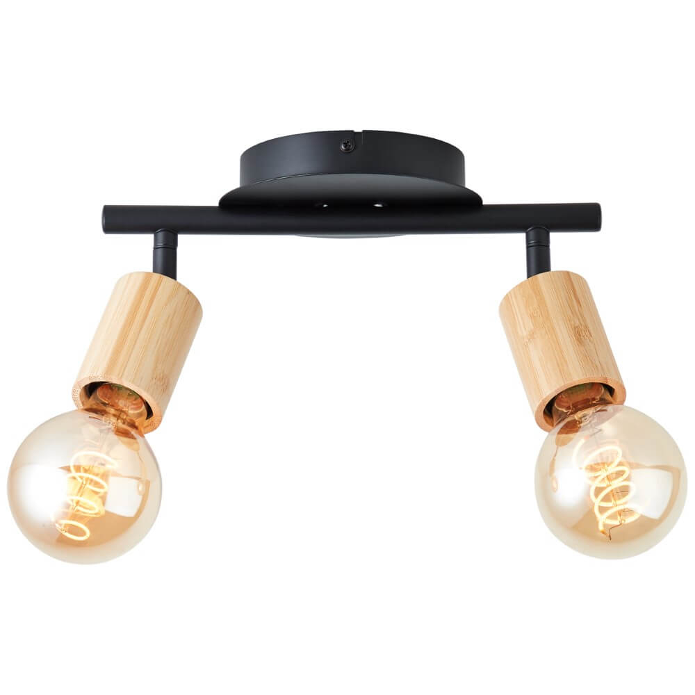Brilliant 2-lichts plafondlamp Tiffany zwart met hout 99682/76