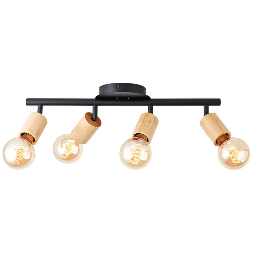 Brilliant 4-lichts plafondlamp Tiffany zwart met hout 99683/76