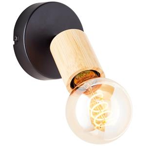 Brilliant Zwarte wandlamp Tiffany met hout 99681/76