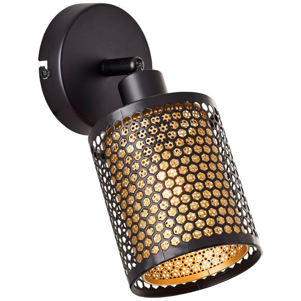 Lampe Cheval Wandspot schwarz gold Metall/Bambus schwarz 1x D45, E14, 28 w - schwarz - Brilliant