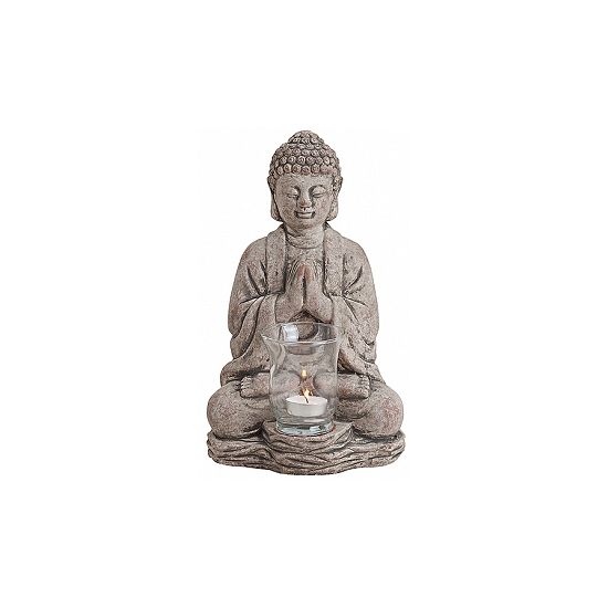 Merkloos Tuindecoratie Boeddha waxinelicht houder grijs 30 cm -