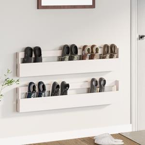 bonnevie Wand-Schuhregale 2 Stk. Weiß 110x9x23 cm Massivholz Kiefer vidaXL58953