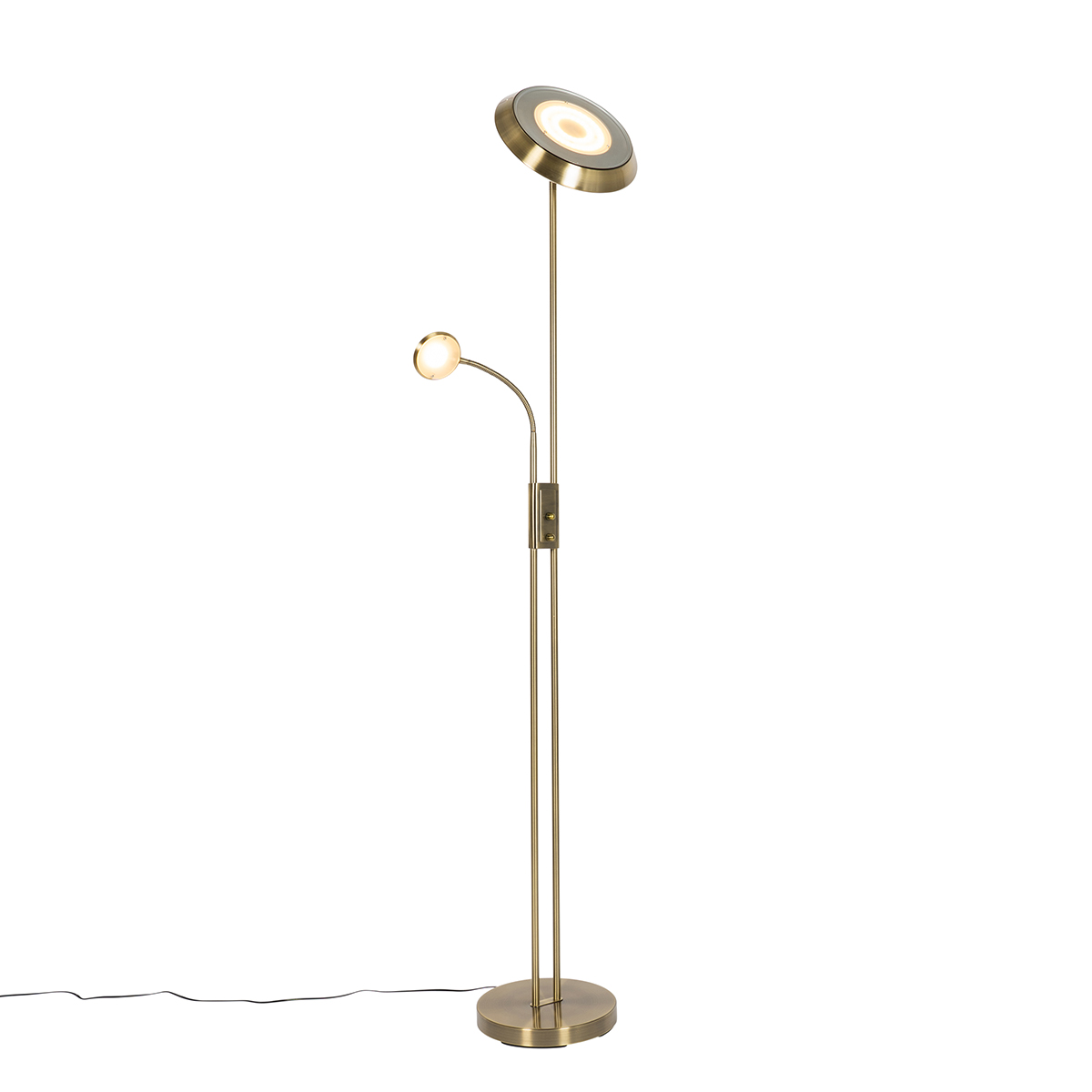 QAZQA Vloerlamp brons incl. LED en dimmer met leeslamp - Fez