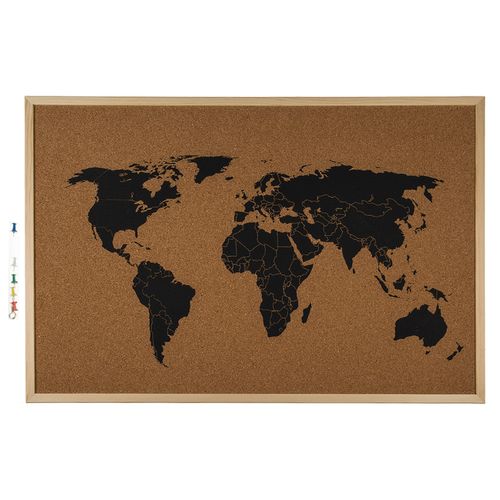 Merkloos Prikbord Met Wereldkaart - 40 X 60 Cm - Memobord