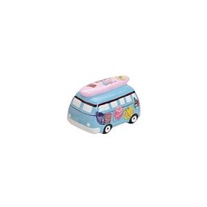 Merkloos Spaarpot vakantie bus blauw 16 cm -