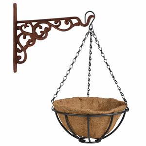 Esschert Design Hanging basket 25 cm met metalen muurhaak en kokos inlegvel -