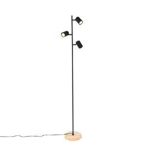 QAZQA Moderne Stehlampe schwarz mit Holz 3-flammig – Jeana