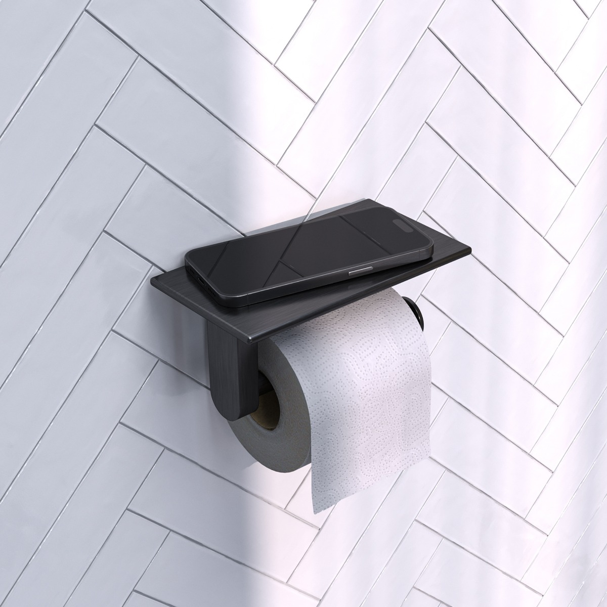 Brauer Gunmetal Edition toiletrolhouder met planchet gunmetal geborsteld PVD