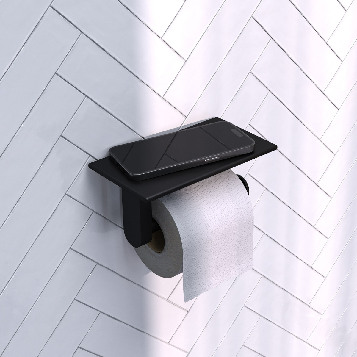 Brauer Black Edition toiletrolhouder met planchet mat zwart