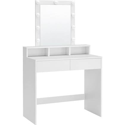 Parya Home  Witte Kaptafel - Rechthoekige spiegel - Gloeilampen - Wit