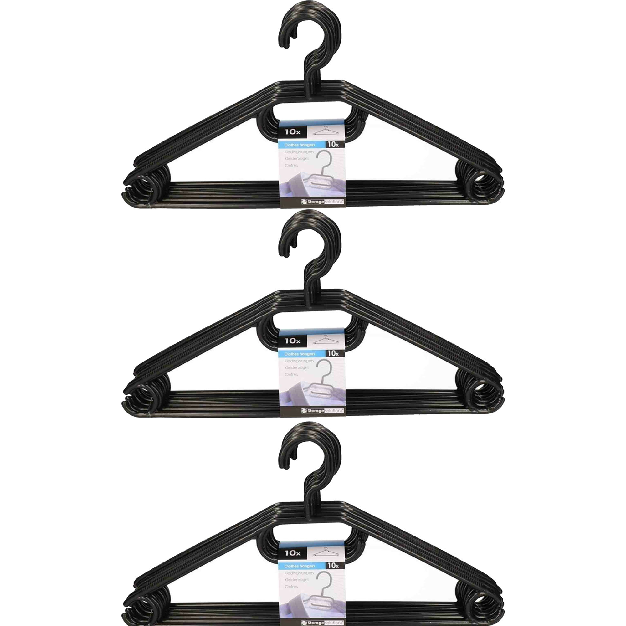 Storage Solutions Kledingkast kledinghangers pakket - 30x stuks - stevig kunststof - zwart -