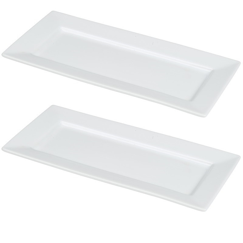 Merkloos Set van 2x stuks serveerbordjes/serveerplankjes wit 24 cm van keramiek -