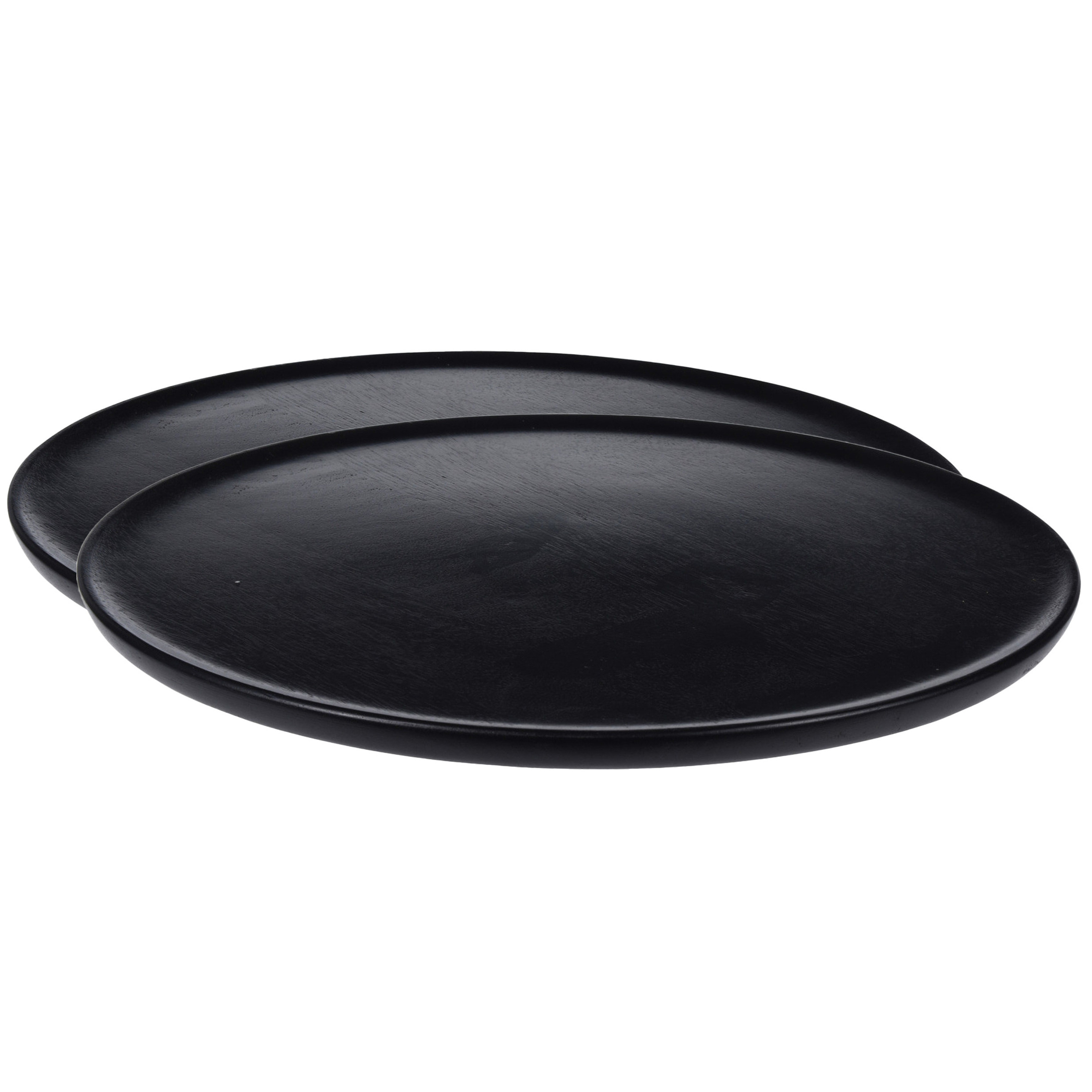 Merkloos 2x stuks ronde kaarsenborden/kaarsenplateaus zwart hout D38 cm -