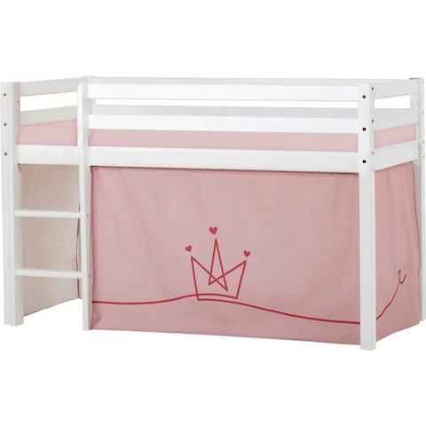 Hoppekids Hoogslaper ECO Dream, kinderbed, speelbed, halfhoog bed van massief hout incl. gordijnen prinses roze, afmetingen bed & matras naar keuze