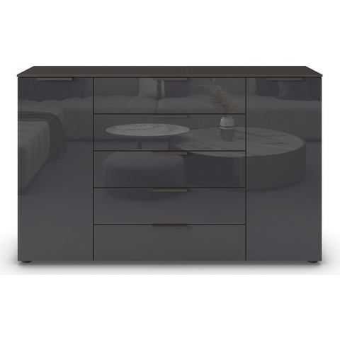 rauch Kommode "Flipp", 2-trg mit 5 Schubladen und Soft-Close-Funktion, Glasfront, 2 Breiten