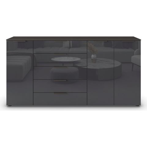 rauch Kommode "Flipp", 3-türig mit 5 Schubladen und Soft-Close-Funktion sowie Glasfront