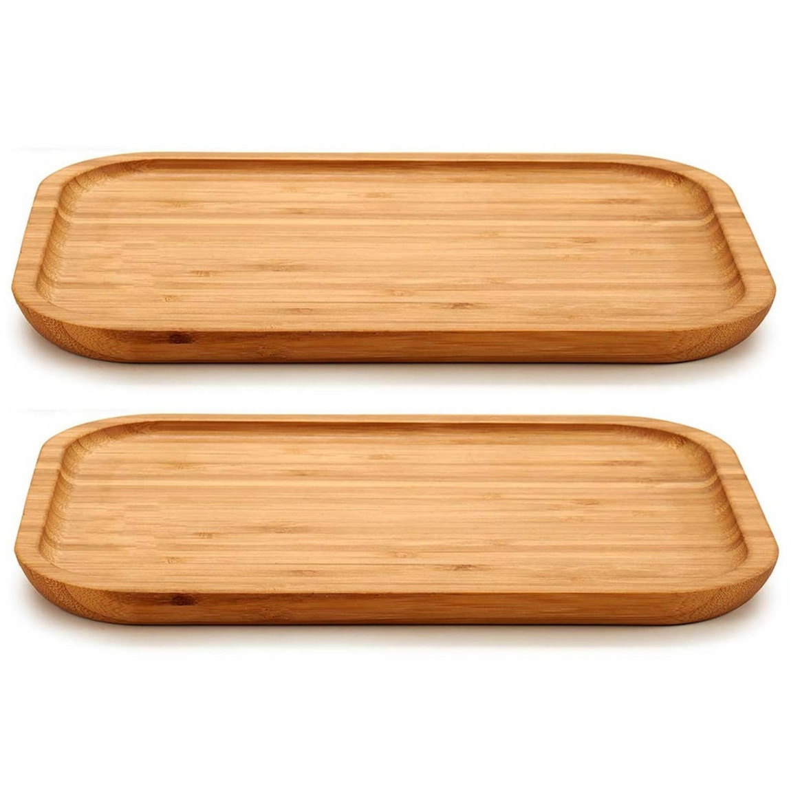 Kinvara 2x stuks voedsel/hapjes serveerplank van bamboe 25 x 18 cm met rand -