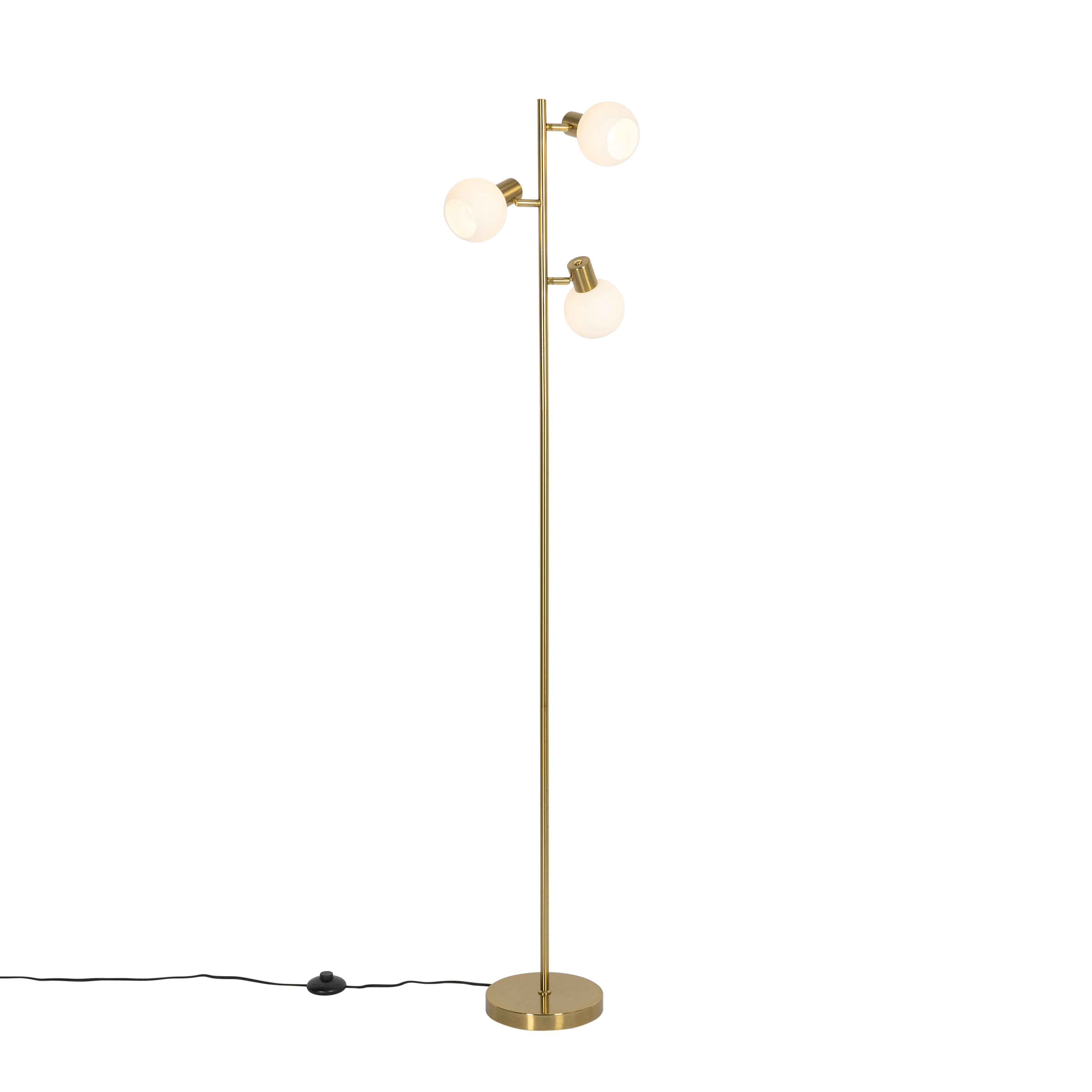 QAZQA Vloerlamp goud met opaal glas 3-lichts verstelbaar - Anouk