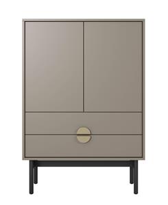 Stoon - Highboard 2-türig mit 2 Schubladen, Steingrau mit schwarzem Metallgestell, 85 cm - Selsey