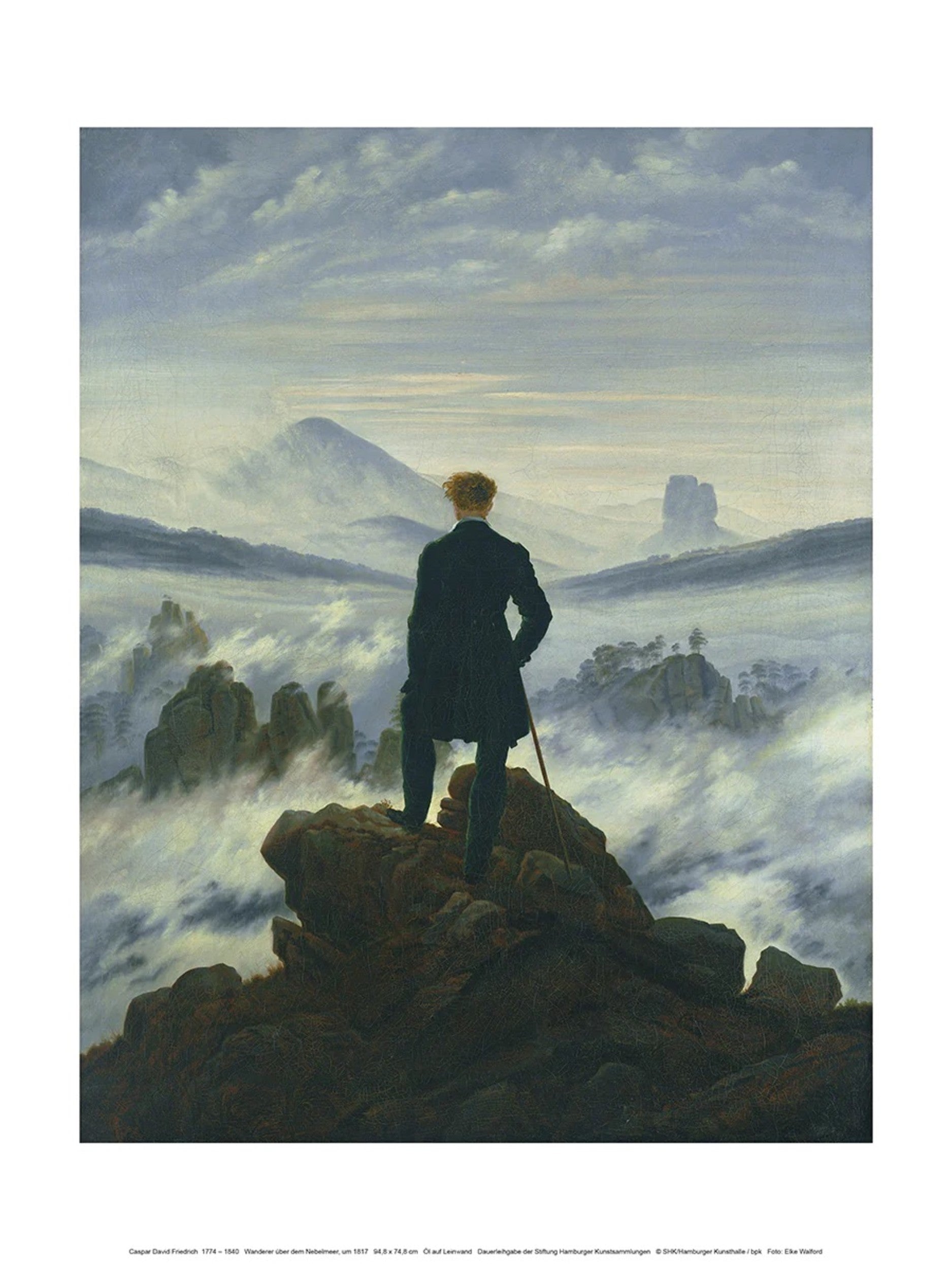PGM Kunstdruk Caspar David Friedrich Der Wanderer im Nebelmeer 30x40cm