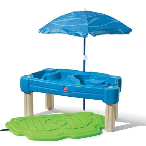 Step2 Cascading Cove Sand & Wassertisch mit Sonnenschirm Wasserspieltisch für Kinder in Grün Wasserspielzeug / Sandtisch für den Garten - Braun