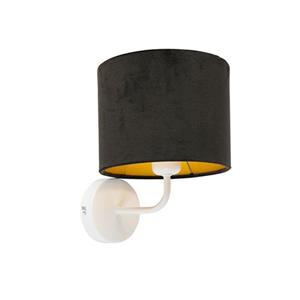 qazqa Vintage Wandlampe weiß mit schwarzem Veloursschirm - Matt - Schwarz