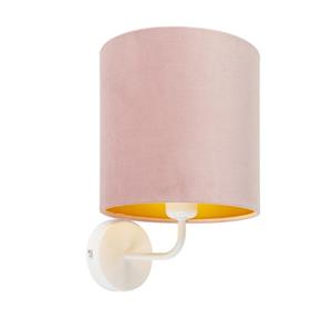 qazqa Vintage Wandlampe weiß mit rosa Veloursschirm - Matt - Rosa