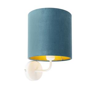 qazqa Vintage Wandlampe weiß mit blauem Samtschirm - Matt - Weiß