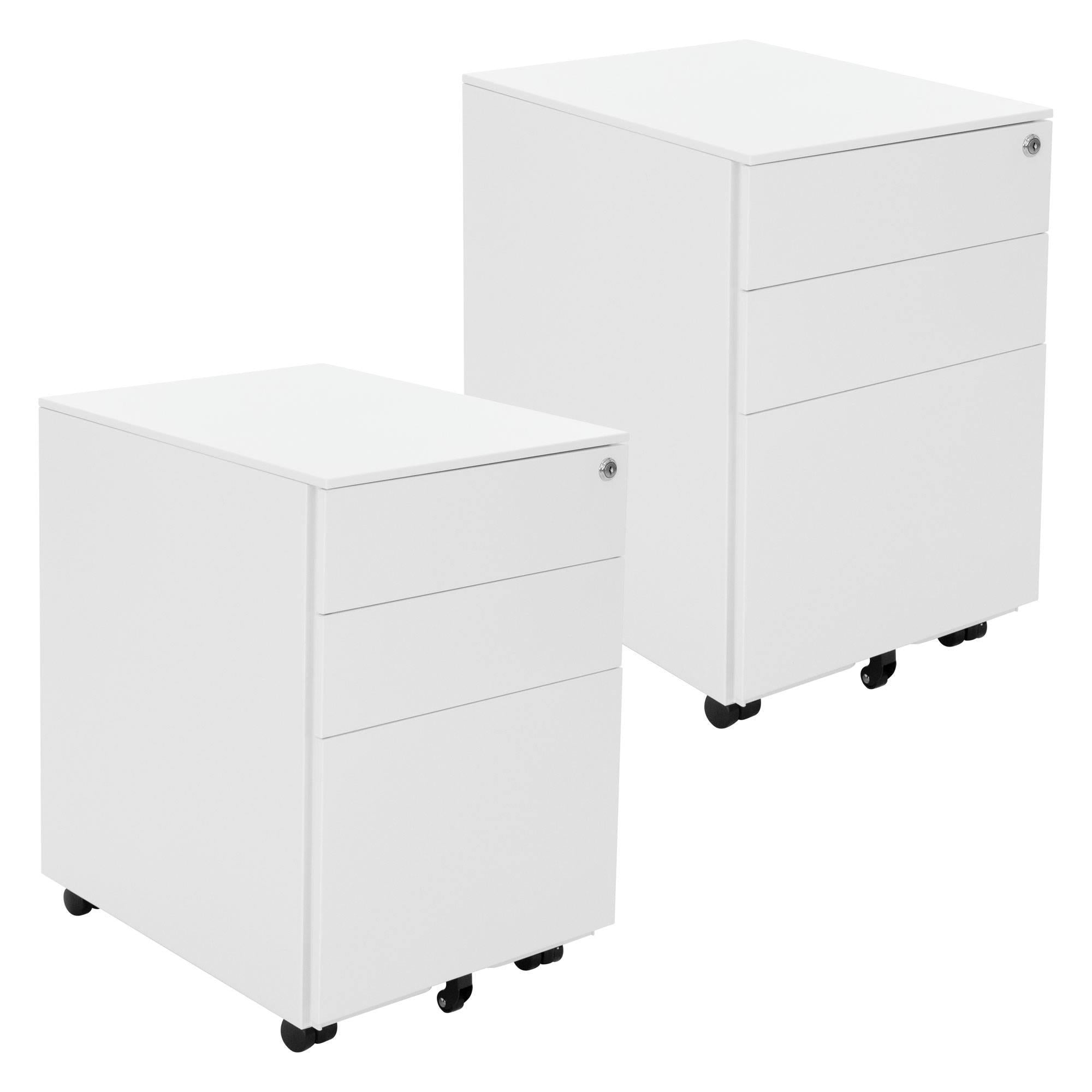 ml-design Rollcontainer mit 3 Schubladen - 2er Set, 39x50x56 cm, Weiß, aus Stahl, Mobiler Aktenschrank, Abschließbarer Büroschrank, Bürocontainer mit
