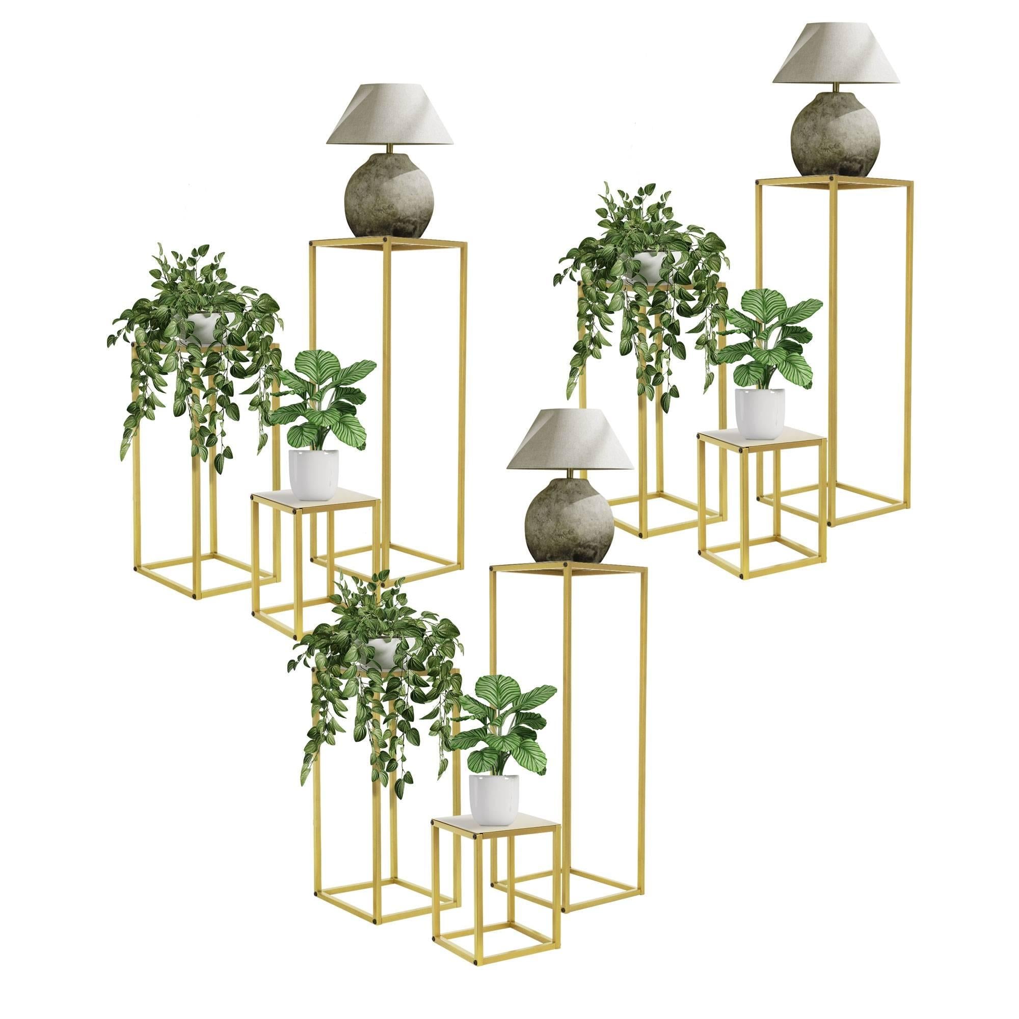 9er Set Blumenständer, 22x30/26x60/30x90 cm, Gold, aus Metall - Ml-design