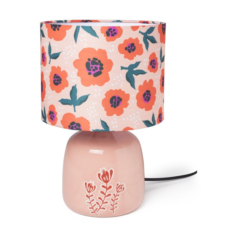 Xenos Tafellamp bloemen - roze - ø22x33.5 cm