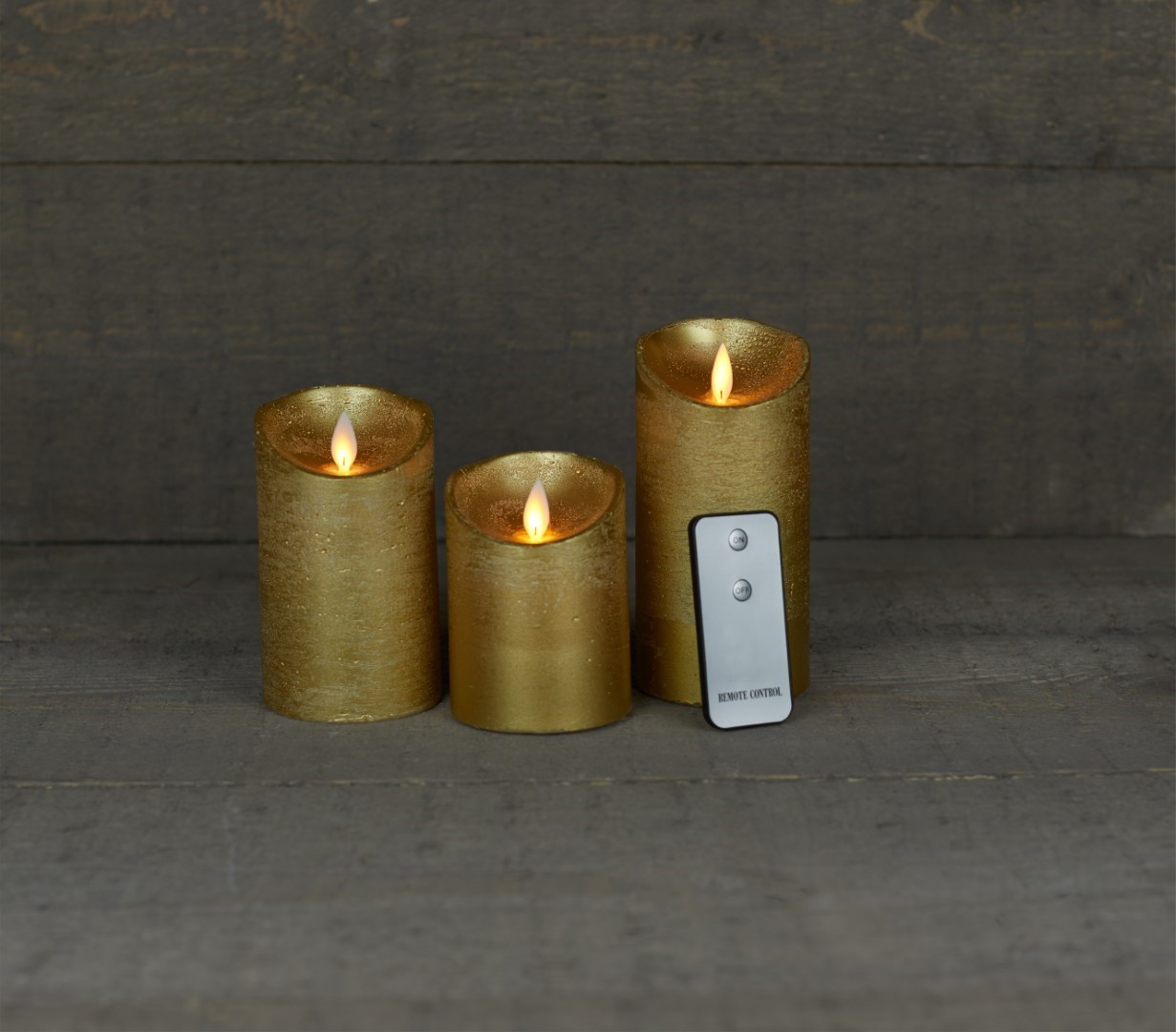 Anna's Collection Batterijverlichting 3 kaarsen wax rustiek met bewegende vlam goud - 